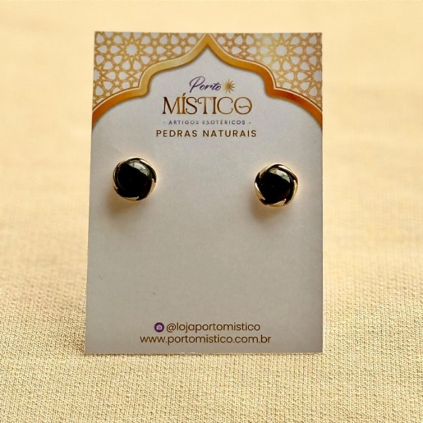 Brinco Meia Esfera de Turmalina Negra – Pedra Natural