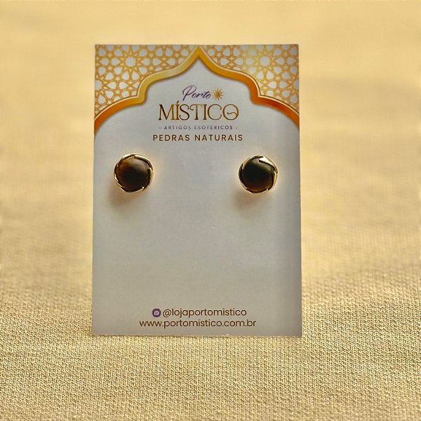 Brinco Meia Esfera de Olho de Tigre – Pedra Natural