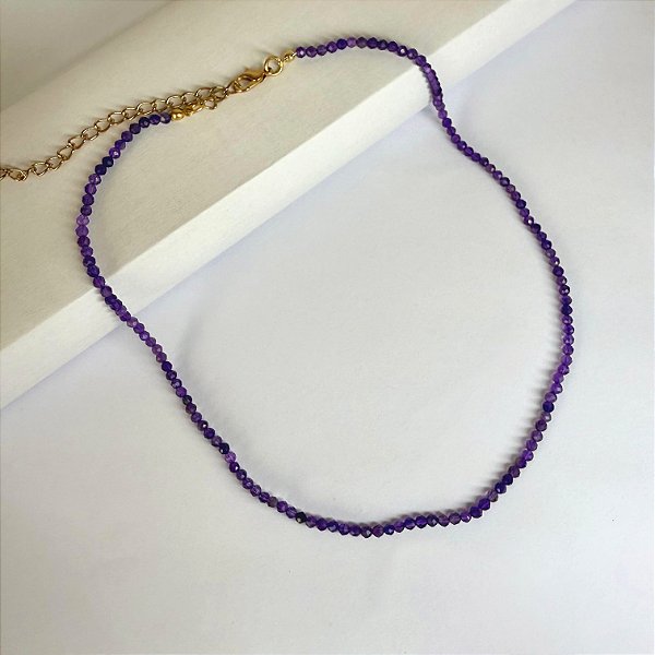 Colar de Ametista 2mm Multifacetado – Pedra Natural