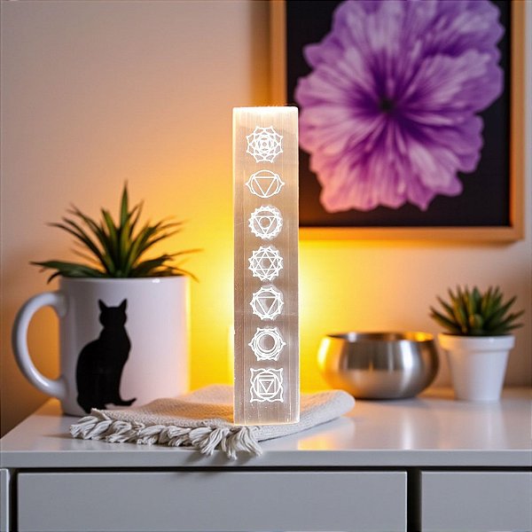 Placa de Selenita 7 Chakras – Harmonização e Equilíbrio Energético