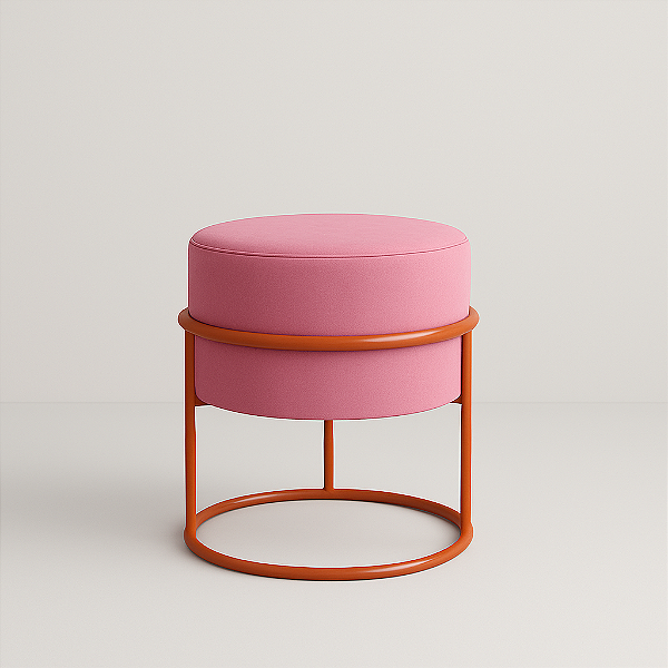 Puff Redondo Iron Argola Base Ferro Aço Carbono Cobre/Rosa