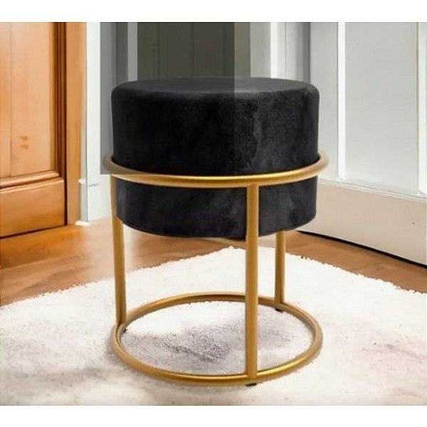 Puff Redondo Iron Decorativo  Base argola Preto