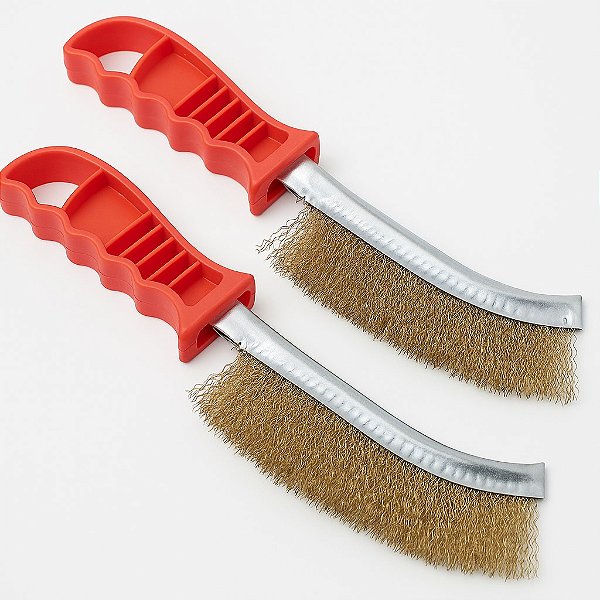 Kit 2 Escovas de Aço Latonada Manual para Remoção Tinta Ferrugem Limpeza Pesada Cabo Plástico