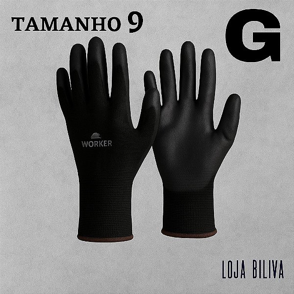 Luva PU Tátil Preta Multiuso 1 Par Mecânico Serviços Gerais Antiderrapante Profissional Uso Leve PU