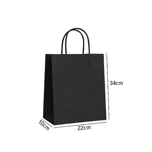 Sacola De Papel Preta M 34X22X10