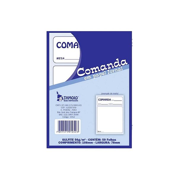 Comanda Papel Jornal Bloco 50Fls Tamoio