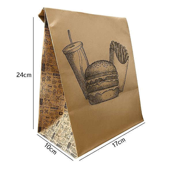 Saco Kraft Delivery P/ Lanches P 17X10X24Cm 50Un