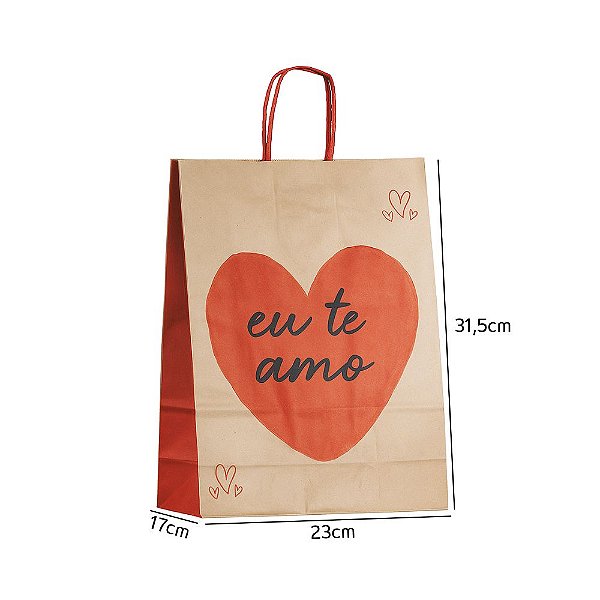Sacola de Papel Kraft Eu te Amo 23,5x10x31,5