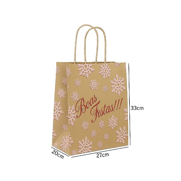 Sacola de Papel Kraft Boas Festas 27x20x33