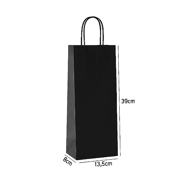 Sacola de Papel Kraft P/ Vinho Preto 13,5x8x39