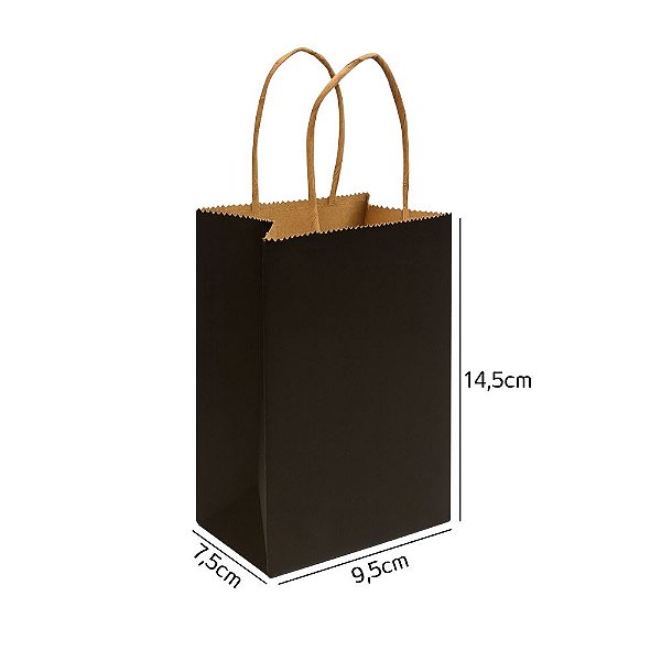 Sacola de Papel Kraft Preta PP 9,5x7,5x14,5