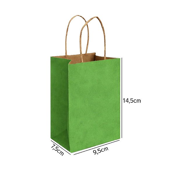 Sacola de Papel Kraft Verde Limão PP 9,5x7,5x14,5
