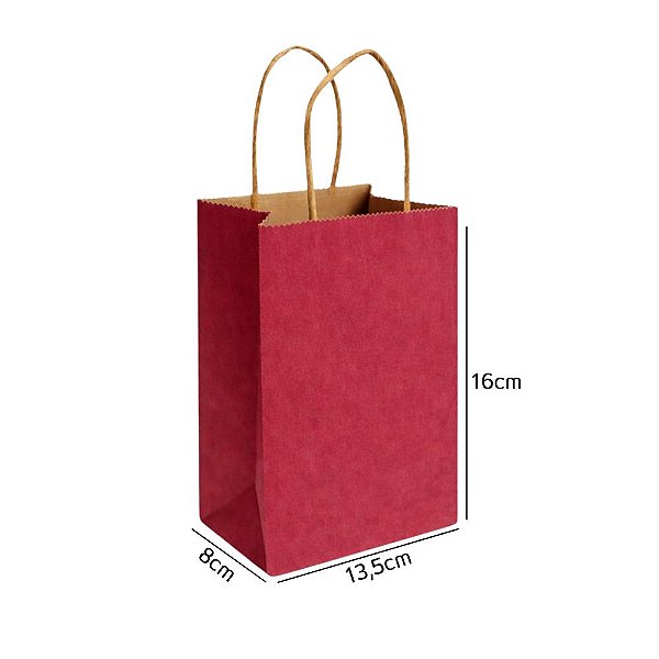 Sacola de Papel Kraft Vermelha Mini 13,5x8x16