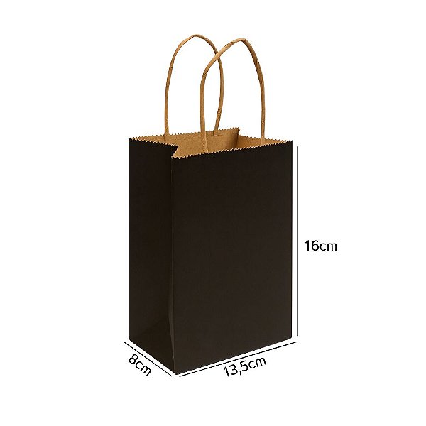Sacola de Papel Kraft Preta Mini 13,5x8x16