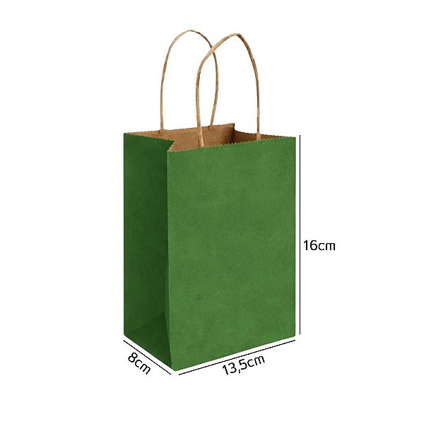 Sacola de Papel Kraft Verde Mini 13,5x8x16