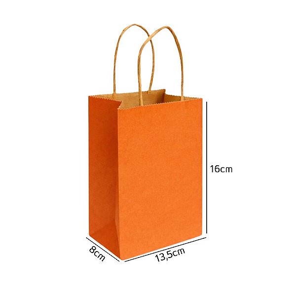 Sacola de Papel Kraft Laranja Mini 13,5x8x16