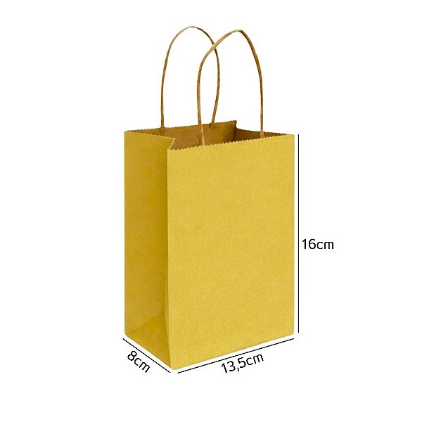 Sacola de Papel Kraft Amarelo Mini 13,5x8x16