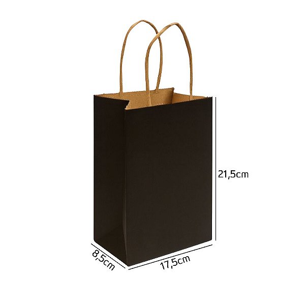 Sacola de Papel Kraft Preta P 17,5x8,5x21,5