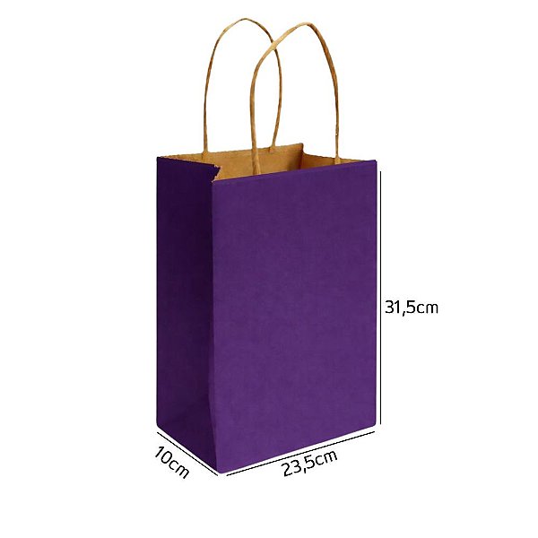 Sacola de Papel Kraft Roxa M 23,5x10x31,5