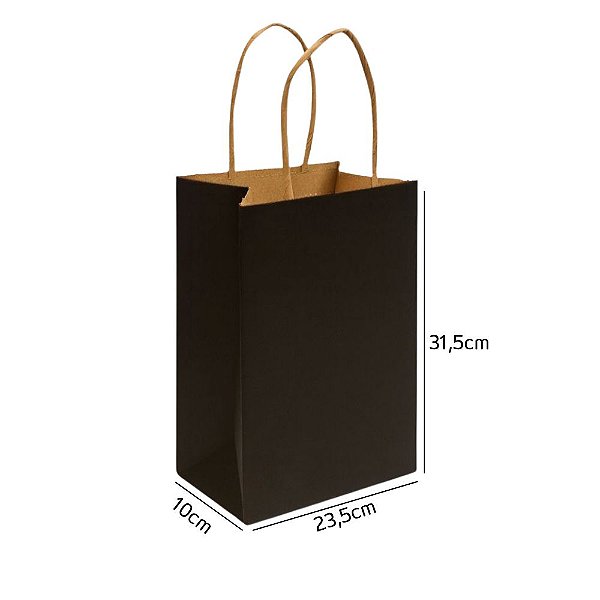 Sacola de Papel Kraft Preta M 23,5x10x31,5