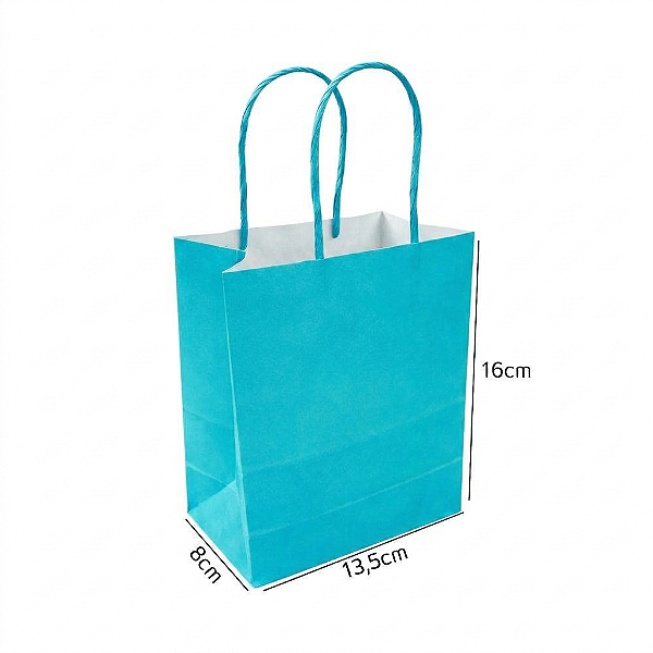 Sacola de Papel Azul Turquesa Mini 13,5x8x16