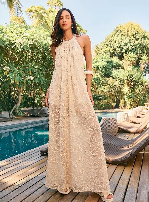 Vestido Chiffon Folhas 3d