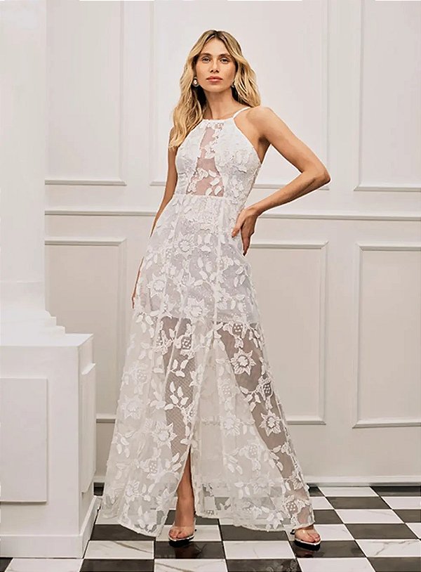 Vestido Longo Tela Rendado 3d