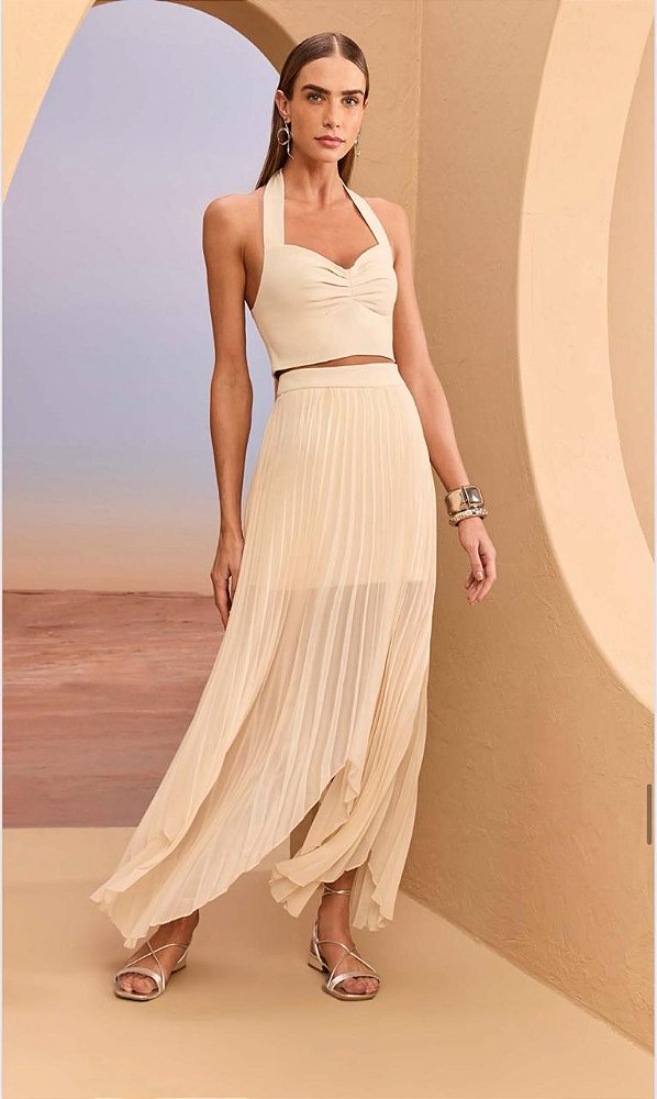 Conjunto Top E Saia Plissado