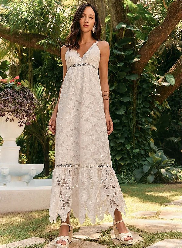VESTIDO MAXI MIDI RENDA FLORAL