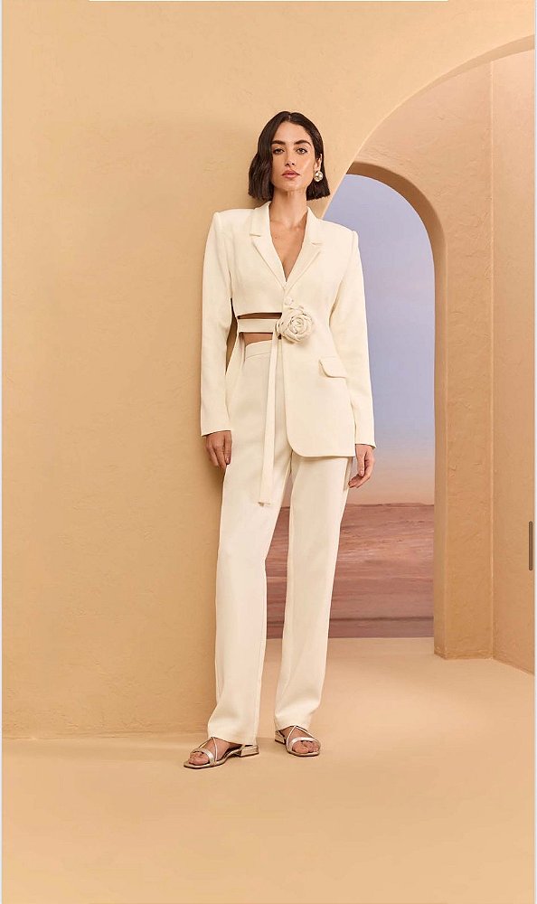 CONJUNTO BLAZER E CALÇA VAZADO FLOR