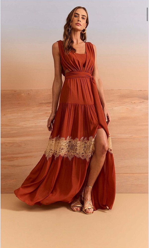 VESTIDO LONGO ENTREMEIOS RENDA