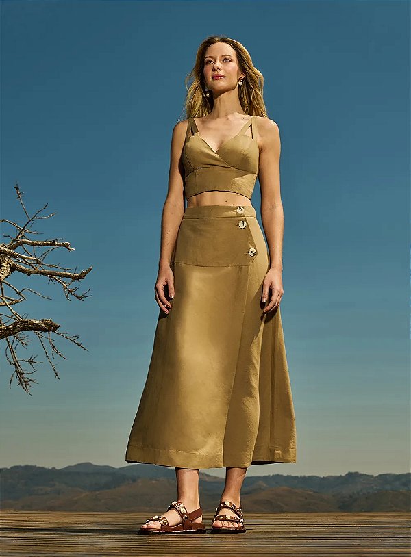 Conjunto Saia Evasê E Cropped