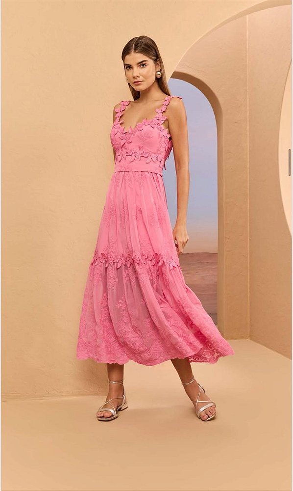 VESTIDO MIDI CHIFFON BORDADO