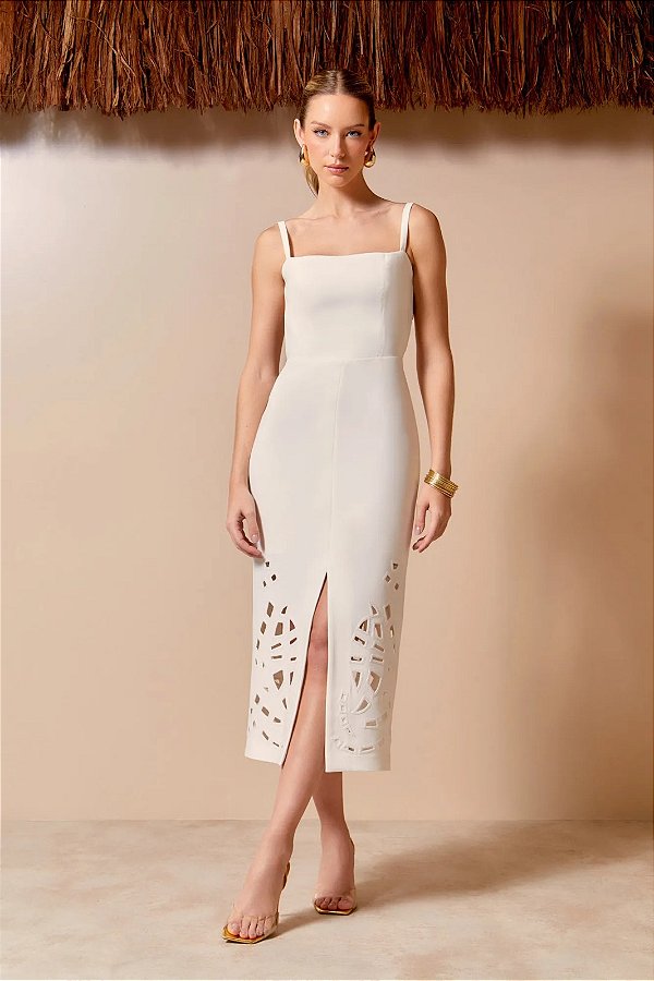 Vestido Midi Richelieu Decote Costas