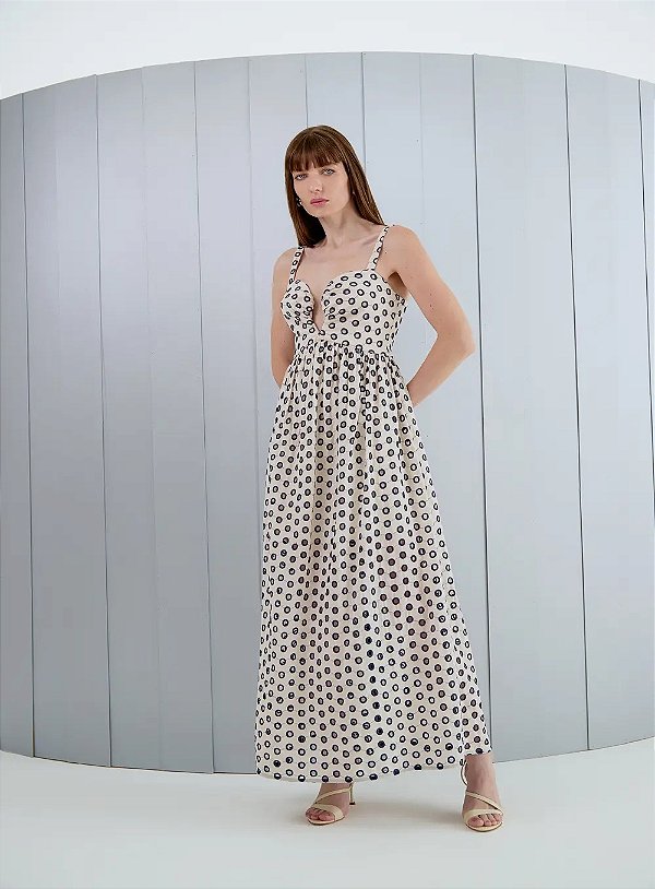 Vestido Longo Bordado Poá