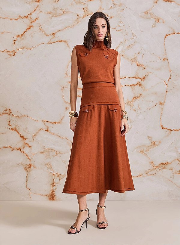 Conjunto Blusa E Saia Safari