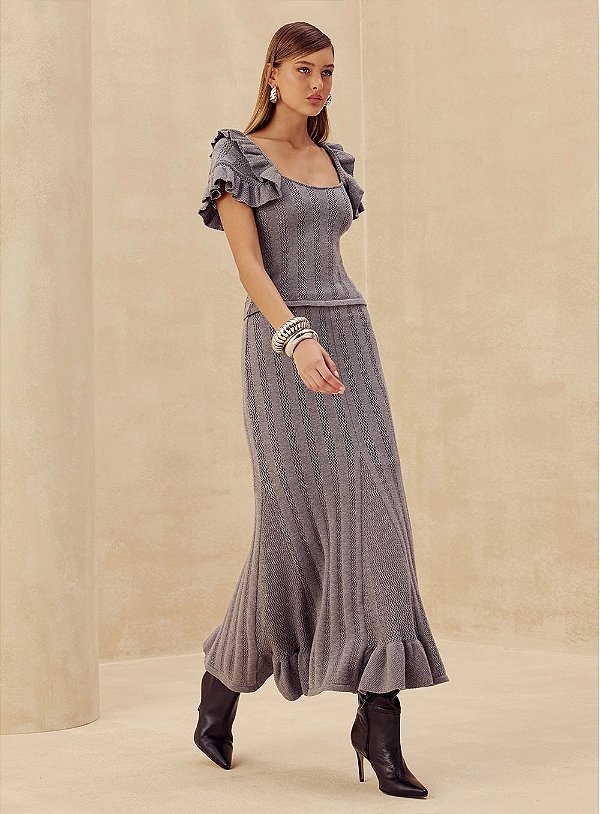 Conjunto Tricot Blusa E Saia