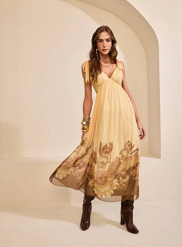 Vestido Midi Alças Barrado