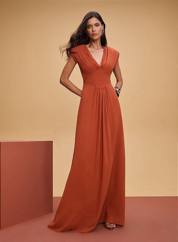 VESTIDO LONGO CORPO PREGAS
