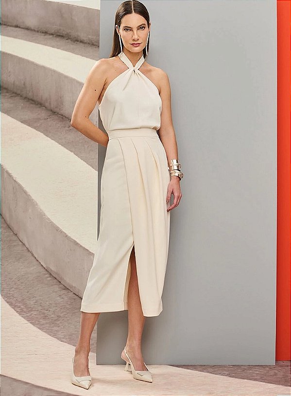 Conjunto Off White Blusa E Saia Midi