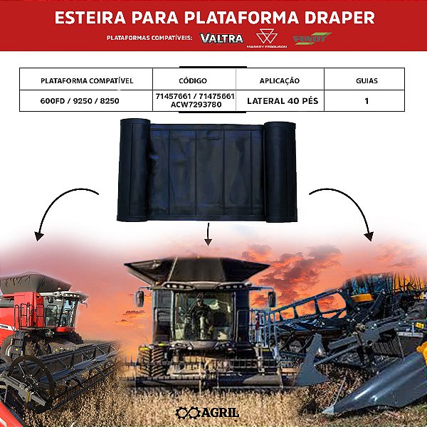 Esteira Draper Lateral 40 Pés 71457661 71475661 ACW7293780 Colheitadeira (Valtra, Massey, Fendt)