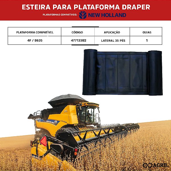Esteira Draper Lateral 35 Pés 47713382 Colheitadeira New Holland 8635