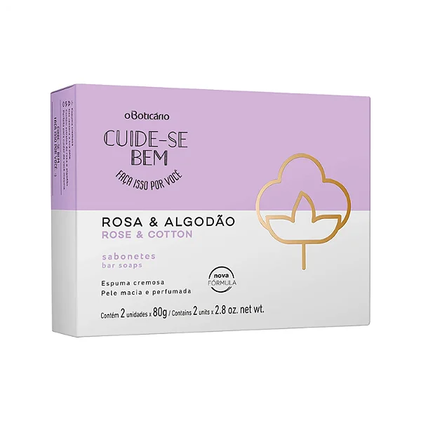 Kit Sabonetes em Barra Duo Cuide-se Bem Rosa e Algodão, 2 unidades de 80g cada