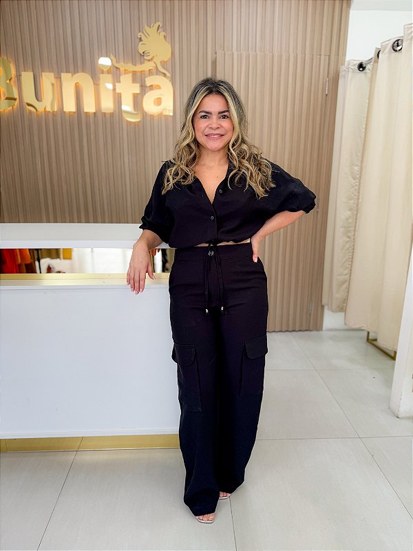 Conjunto calça regulavel+cropped