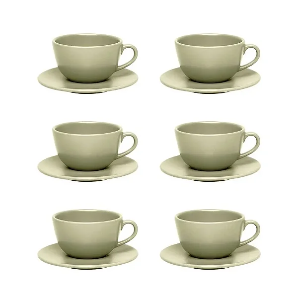 Jogo de 6 Xícaras Grandes 200 Ml Com Pires Unni Oliva