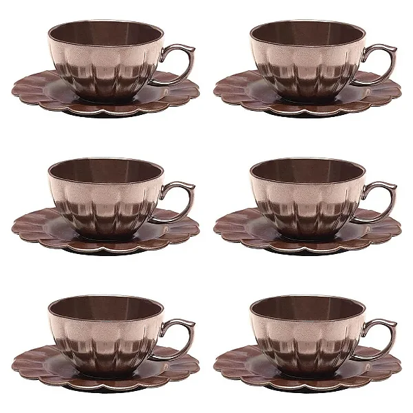 Jogo de 6 Xícaras de Chá 220 ml com pires Cerâmicas Gomes