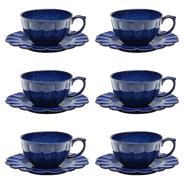 Jogo de 6 Xícaras de Chá 220 ml com pires Cerâmicas Gomes