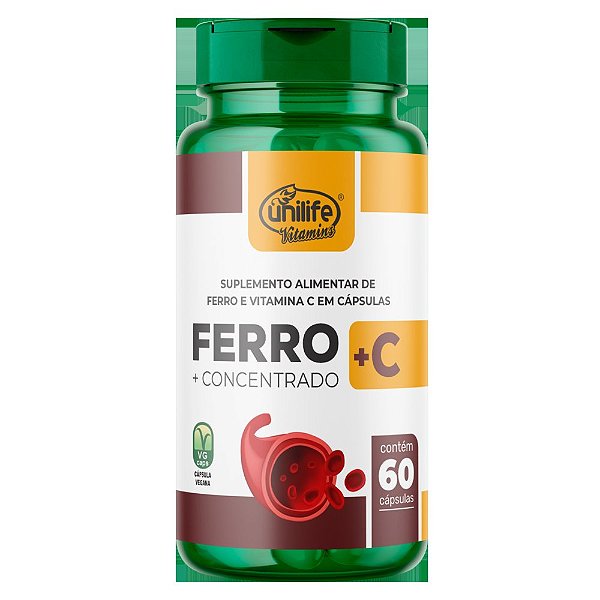 Ferro com Vitamina C em cápsulas 500 mg | Unilife