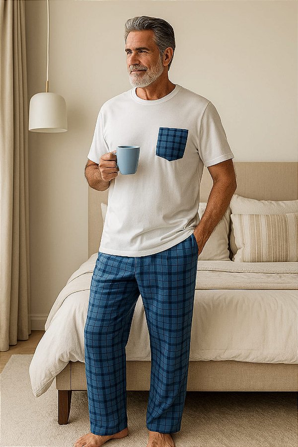 Pijama masculino adulto (manga curta + calça)