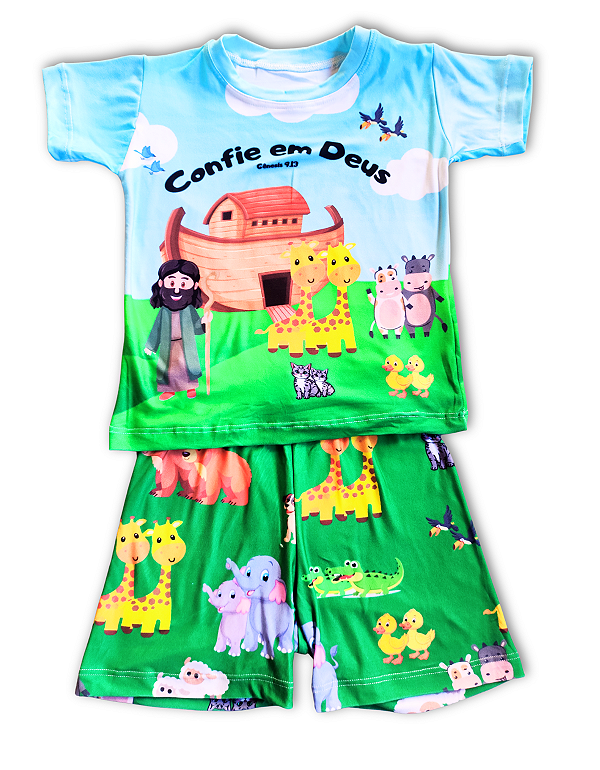 Pijama infantil Cristão - curto (Arca de Noé)